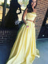 Two Piece Strapless Satin Prom Dress with Pockets Appliques LBQ0021